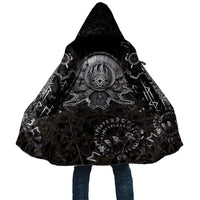 Viking Elder and Helm of Awe Norse Mythology Cloak Monochrome Rune Engraving Style