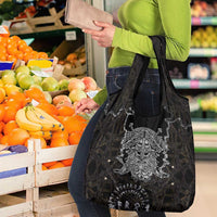 Viking Elder and Helm of Awe Norse Mythology Grocery Bag Monochrome Rune Engraving Style