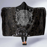 Viking Elder and Helm of Awe Norse Mythology Hooded Blanket Monochrome Rune Engraving Style