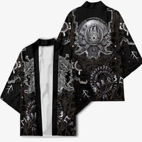 Viking Elder and Helm of Awe Norse Mythology Kimono Monochrome Rune Engraving Style