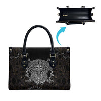 Viking Elder and Helm of Awe Norse Mythology Leather Bag Monochrome Rune Engraving Style