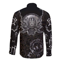 Viking Elder and Helm of Awe Norse Mythology Long Sleeve Button Shirt Monochrome Rune Engraving Style