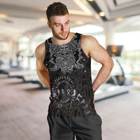 Viking Elder and Helm of Awe Norse Mythology Men Tank Top Monochrome Rune Engraving Style