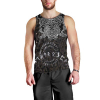 Viking Elder and Helm of Awe Norse Mythology Men Tank Top Monochrome Rune Engraving Style