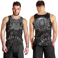 Viking Elder and Helm of Awe Norse Mythology Men Tank Top Monochrome Rune Engraving Style