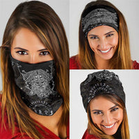 Viking Elder and Helm of Awe Norse Mythology Neck Gaiter Monochrome Rune Engraving Style