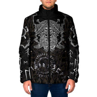 Viking Elder and Helm of Awe Norse Mythology Padded Jacket Monochrome Rune Engraving Style