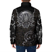 Viking Elder and Helm of Awe Norse Mythology Padded Jacket Monochrome Rune Engraving Style