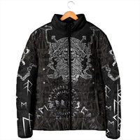 Viking Elder and Helm of Awe Norse Mythology Padded Jacket Monochrome Rune Engraving Style