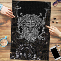 Viking Elder and Helm of Awe Norse Mythology Puzzle Monochrome Rune Engraving Style