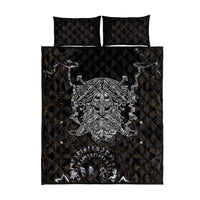 Viking Elder and Helm of Awe Norse Mythology Quilt Bed Set Monochrome Rune Engraving Style