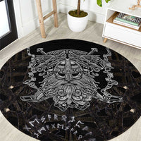 Viking Elder and Helm of Awe Norse Mythology Round Carpet Monochrome Rune Engraving Style