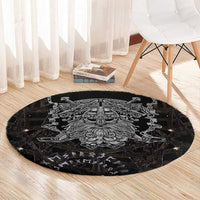 Viking Elder and Helm of Awe Norse Mythology Round Carpet Monochrome Rune Engraving Style