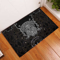 Viking Elder and Helm of Awe Norse Mythology Rubber Doormat Monochrome Rune Engraving Style