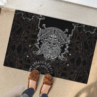 Viking Elder and Helm of Awe Norse Mythology Rubber Doormat Monochrome Rune Engraving Style