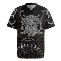 Viking Elder and Helm of Awe Norse Mythology Rugby Jersey Monochrome Rune Engraving Style