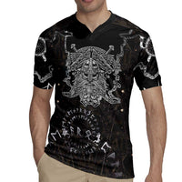 Viking Elder and Helm of Awe Norse Mythology Rugby Jersey Monochrome Rune Engraving Style