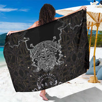Viking Elder and Helm of Awe Norse Mythology Sarong Monochrome Rune Engraving Style