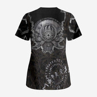 Viking Elder and Helm of Awe Norse Mythology Scrub Top Monochrome Rune Engraving Style