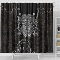Viking Elder and Helm of Awe Norse Mythology Shower Curtain Monochrome Rune Engraving Style