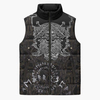 Viking Elder and Helm of Awe Norse Mythology Sleeveless Puffer Jacket Monochrome Rune Engraving Style