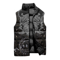 Viking Elder and Helm of Awe Norse Mythology Sleeveless Puffer Jacket Monochrome Rune Engraving Style