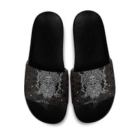 Viking Elder and Helm of Awe Norse Mythology Slide Sandals Monochrome Rune Engraving Style
