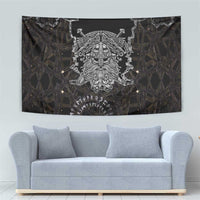 Viking Elder and Helm of Awe Norse Mythology Tapestry Monochrome Rune Engraving Style
