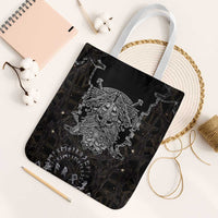 Viking Elder and Helm of Awe Norse Mythology Tote Bag Monochrome Rune Engraving Style