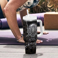 Viking Elder and Helm of Awe Norse Mythology Tumbler With Handle Monochrome Rune Engraving Style