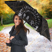 Viking Elder and Helm of Awe Norse Mythology Umbrella Monochrome Rune Engraving Style