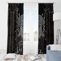 Viking Elder and Helm of Awe Norse Mythology Window Curtain Monochrome Rune Engraving Style