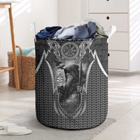 Odin and Viking Warrior Norse Mythology Laundry Basket Realistic Black and Grey Tattoo Style