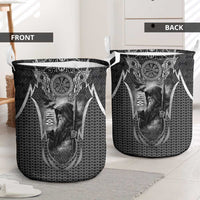 Odin and Viking Warrior Norse Mythology Laundry Basket Realistic Black and Grey Tattoo Style