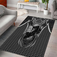 Odin and Viking Warrior Norse Mythology Area Rug Realistic Black and Grey Tattoo Style