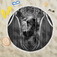 Odin and Viking Warrior Norse Mythology Beach Blanket Realistic Black and Grey Tattoo Style