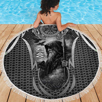 Odin and Viking Warrior Norse Mythology Beach Blanket Realistic Black and Grey Tattoo Style