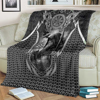 Odin and Viking Warrior Norse Mythology Blanket Realistic Black and Grey Tattoo Style