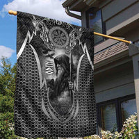 Odin and Viking Warrior Norse Mythology Garden Flag Realistic Black and Grey Tattoo Style