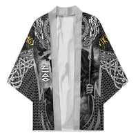 Odin and Viking Warrior Norse Mythology Kimono Realistic Black and Grey Tattoo Style