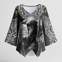 Odin and Viking Warrior Norse Mythology Kimono Sleeve Blouse Realistic Black and Grey Tattoo Style