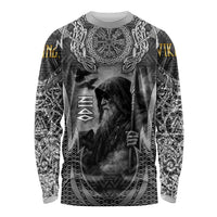 Odin and Viking Warrior Norse Mythology Long Sleeve Shirt Realistic Black and Grey Tattoo Style