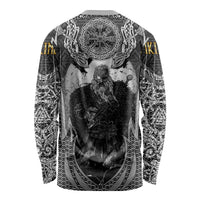 Odin and Viking Warrior Norse Mythology Long Sleeve Shirt Realistic Black and Grey Tattoo Style