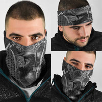Odin and Viking Warrior Norse Mythology Neck Gaiter Realistic Black and Grey Tattoo Style