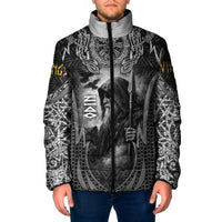 Odin and Viking Warrior Norse Mythology Padded Jacket Realistic Black and Grey Tattoo Style