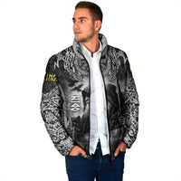 Odin and Viking Warrior Norse Mythology Padded Jacket Realistic Black and Grey Tattoo Style