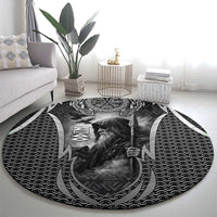 Odin and Viking Warrior Norse Mythology Round Carpet Realistic Black and Grey Tattoo Style
