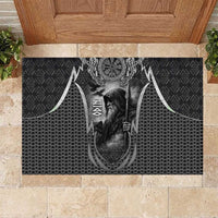 Odin and Viking Warrior Norse Mythology Rubber Doormat Realistic Black and Grey Tattoo Style