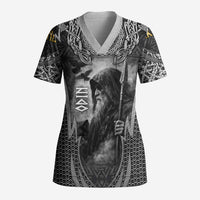 Odin and Viking Warrior Norse Mythology Scrub Top Realistic Black and Grey Tattoo Style