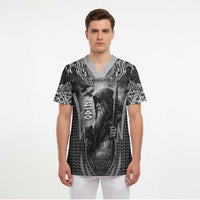 Odin and Viking Warrior Norse Mythology Scrub Top Realistic Black and Grey Tattoo Style
